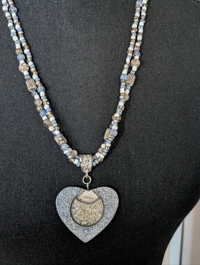 Vintage Handcrafted Blue and Silver Heart Pendant Necklace